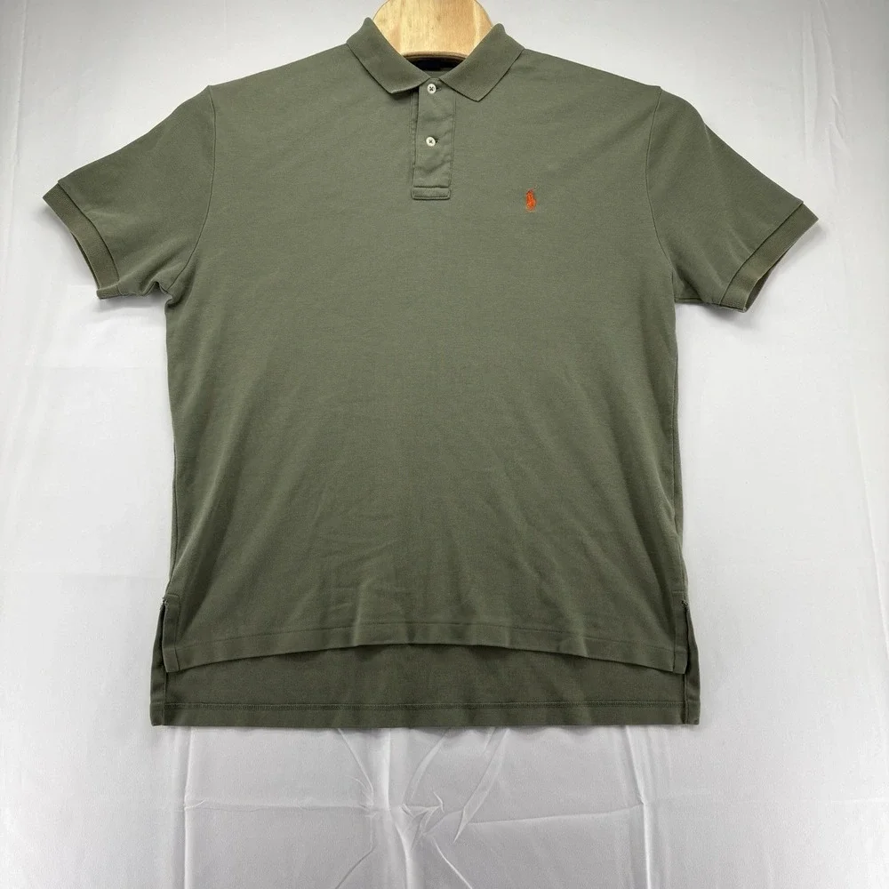 Polo Ralph Lauren Men's Olive Green Polo Shirt Size Medium With Orange Pony